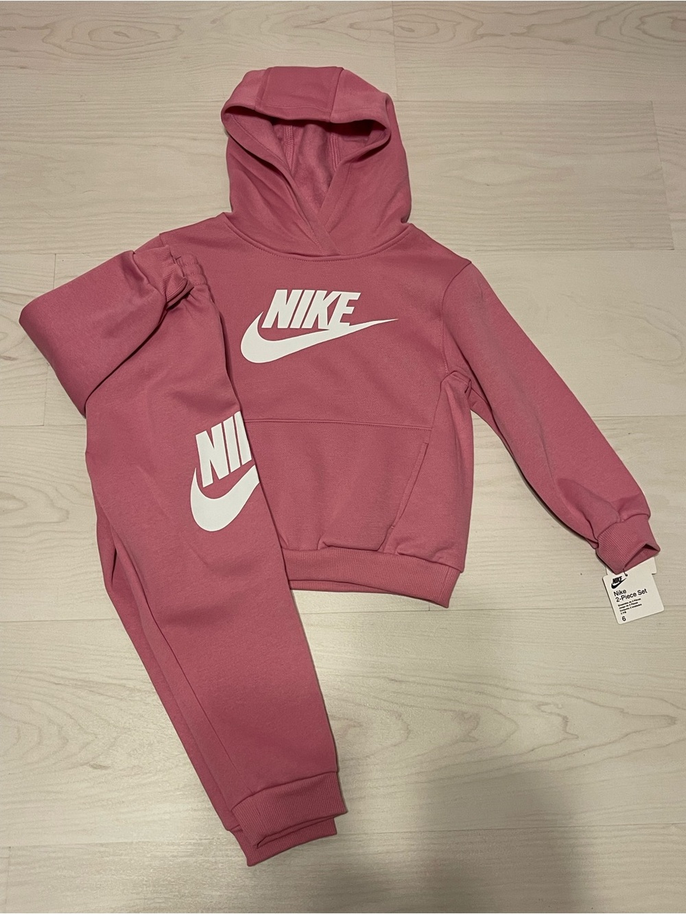Nike Kids Pink Hoodie & Jogger Set with White Logo